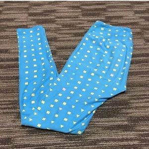 Lularoe Yellow Triangles On Blue OS Leggings